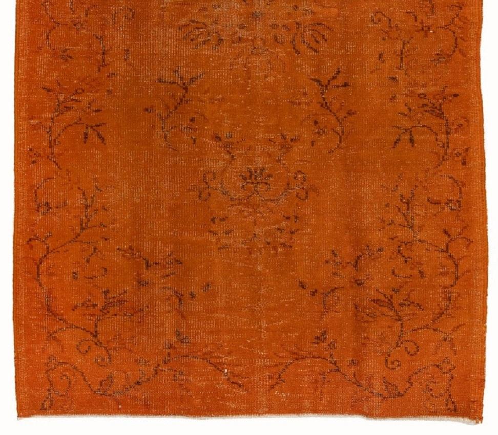 Hand-Woven Orange Color, Overdyed Handmade Vintage Turkish Rug