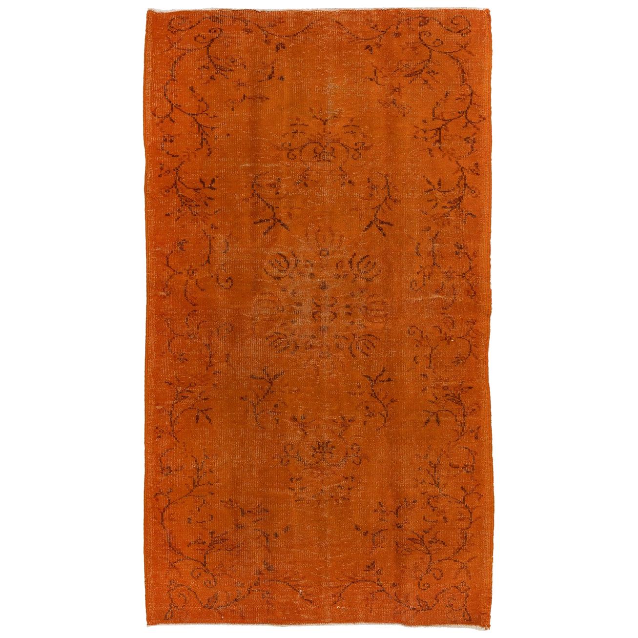 Orange Color, Overdyed Handmade Vintage Turkish Rug