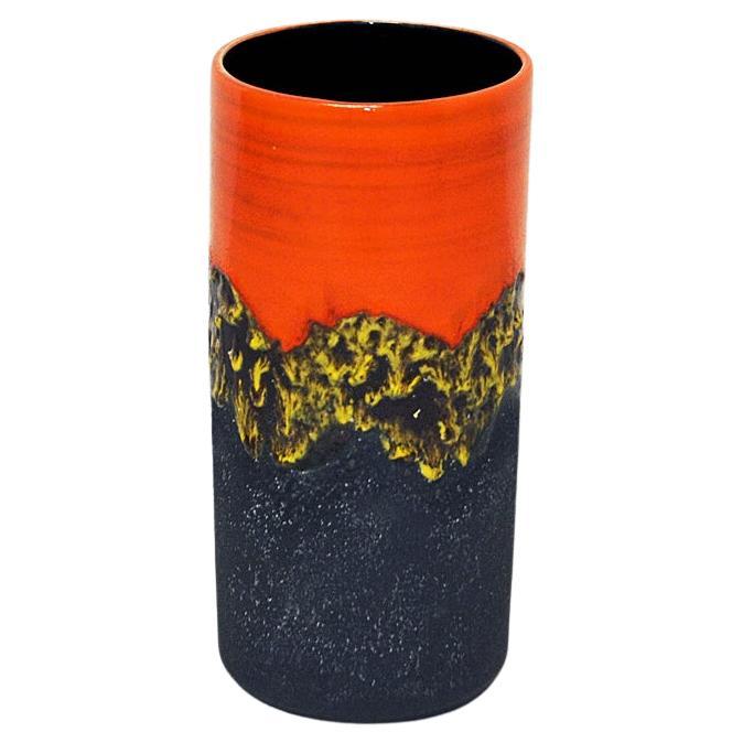 Orangefarbene farbenfrohe Vintage-Vase aus Keramik Westdeutschland 1970er Jahre