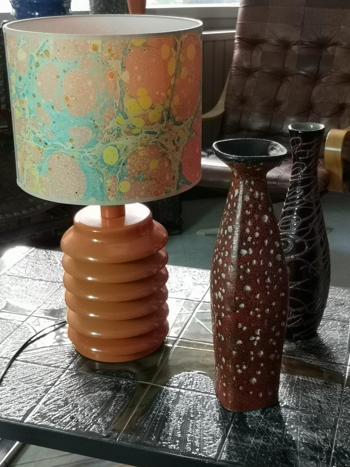 Orange Coloured Metal Mid-Century Design Lamp with a Unique Lamp Shade, '50095' For Sale 1