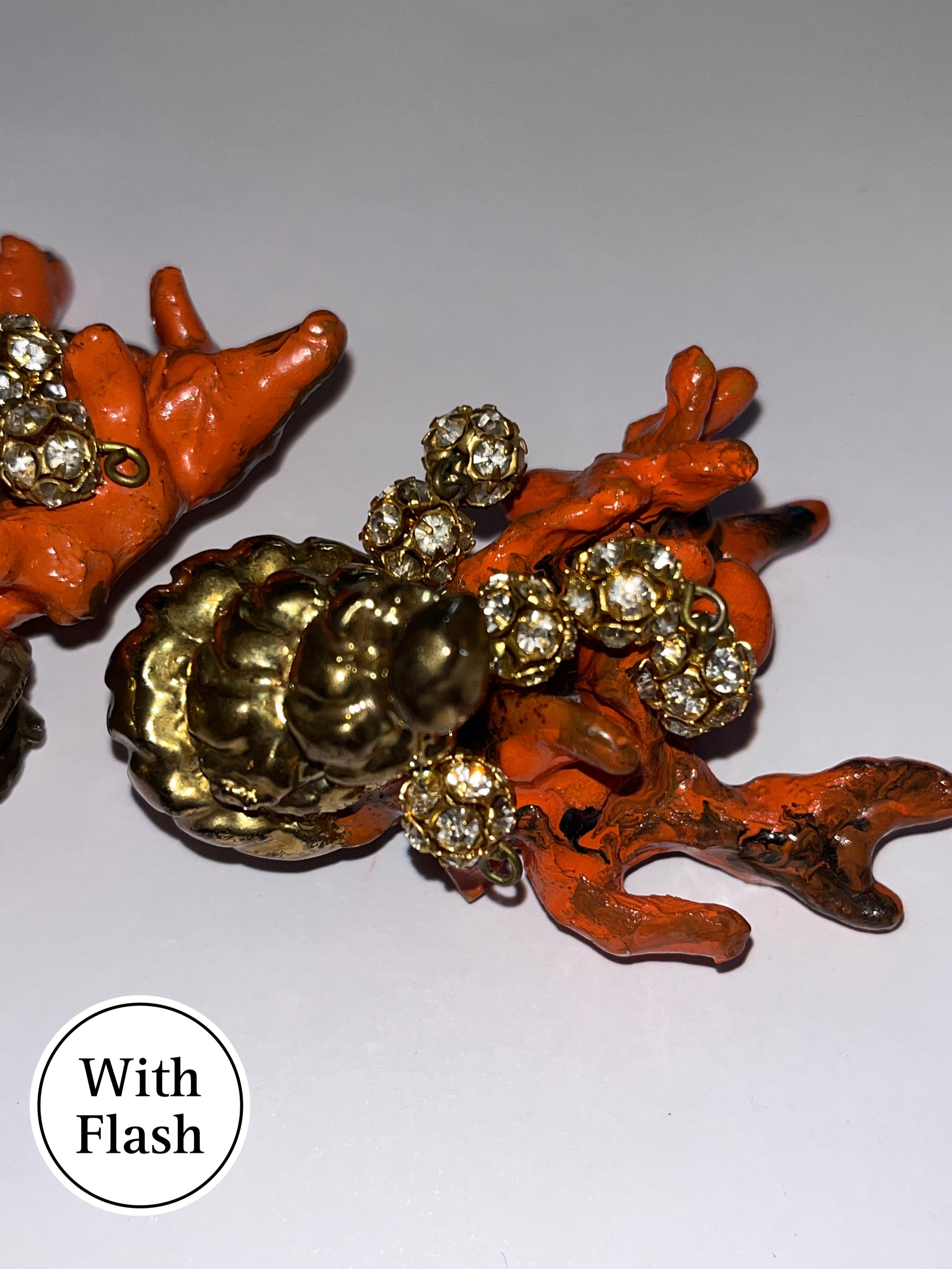Round Cut Orange Coral and Gold Seashell Clip-on Earrings by Christian Lacroix For Sale