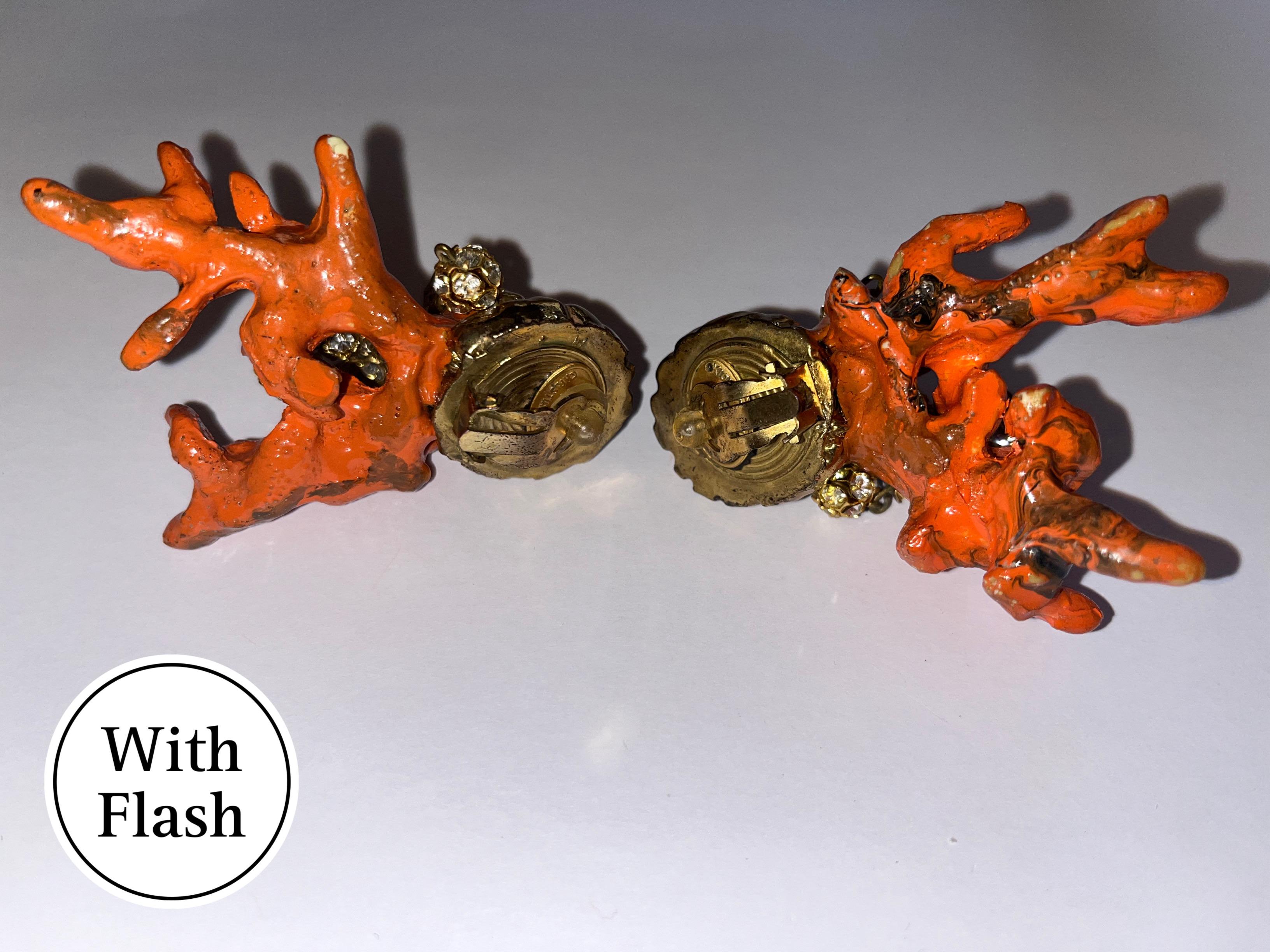 Women's Orange Coral and Gold Seashell Clip-on Earrings by Christian Lacroix For Sale