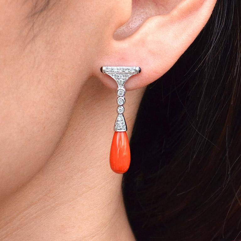 Orange Coral Onyx Diamond Earrings 2