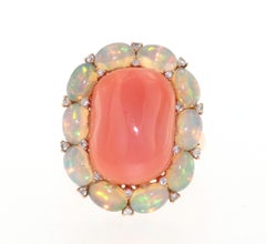 Orange Coral Opal Diamond Ring in 18K Rose Gold
