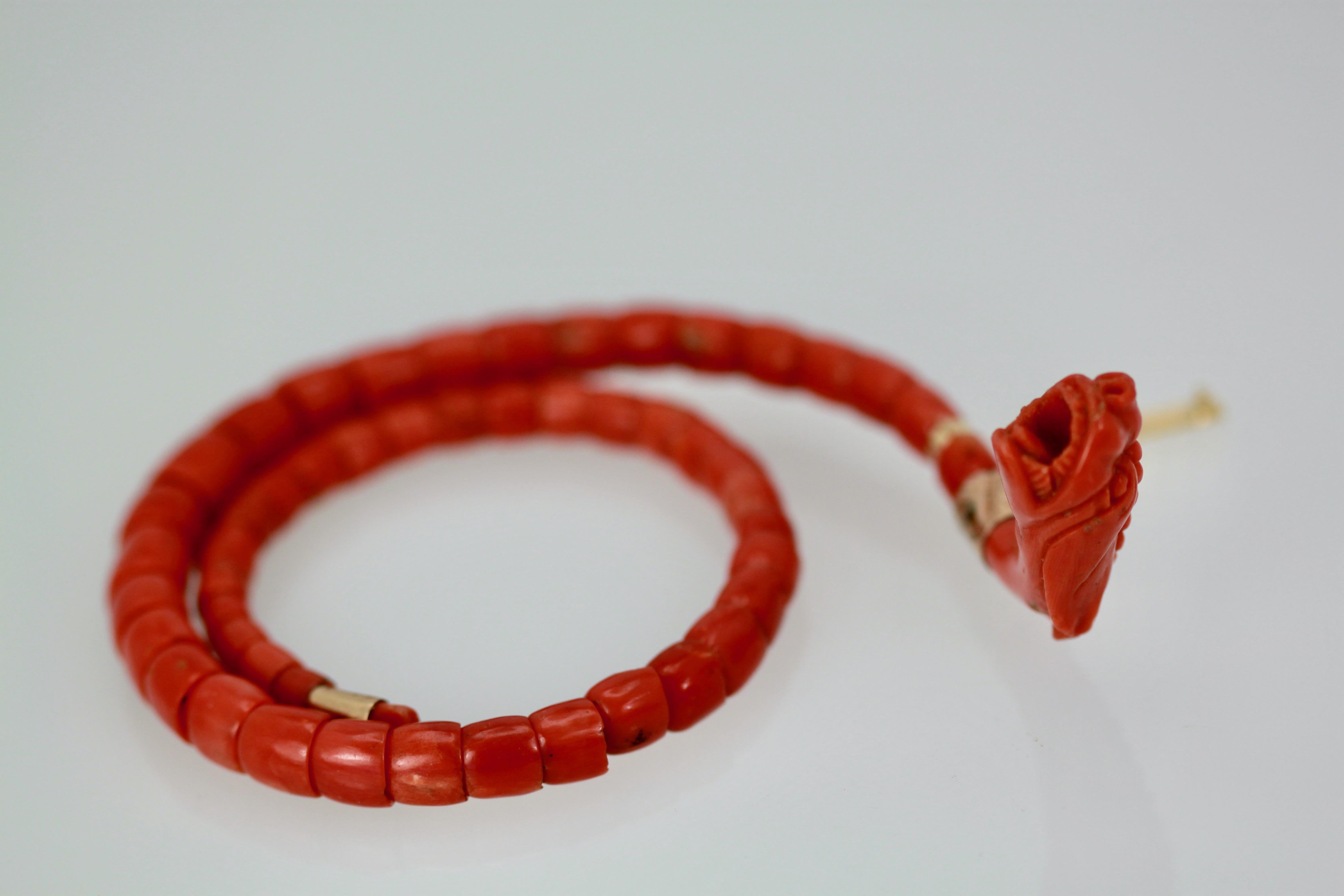 Retro Orange Coral Snake Bracelet Double Wrap Adjustable