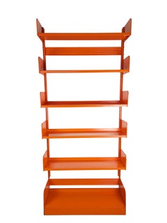 Orange Coral steel freestanding Congress Bookcase by Lips Vago, 1968