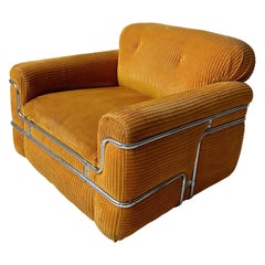 Orange Corduroy Armchair With Chrome Structure, 70's