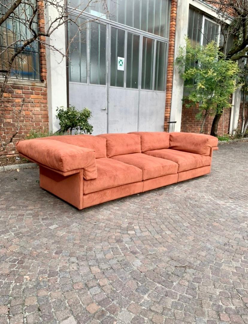 Orange corduroy four-seater sofa, Italy, 1970s  For Sale 8