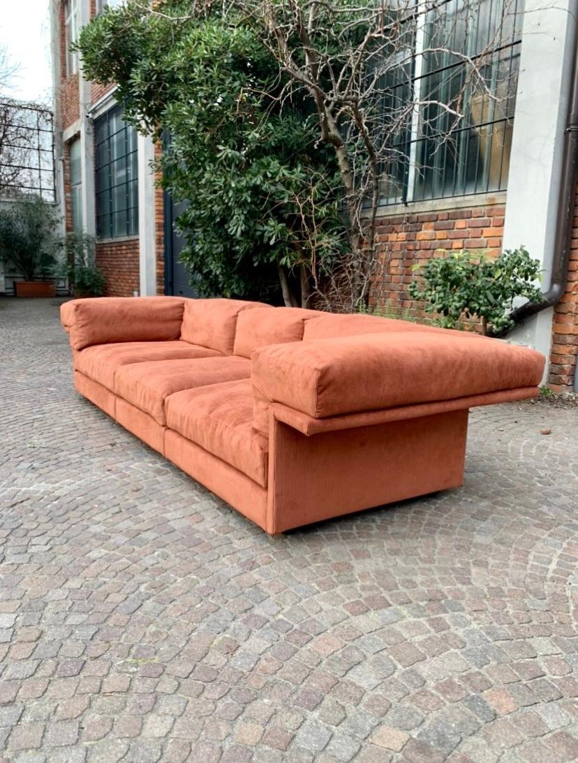 Orange corduroy four-seater sofa, Italy, 1970s  7