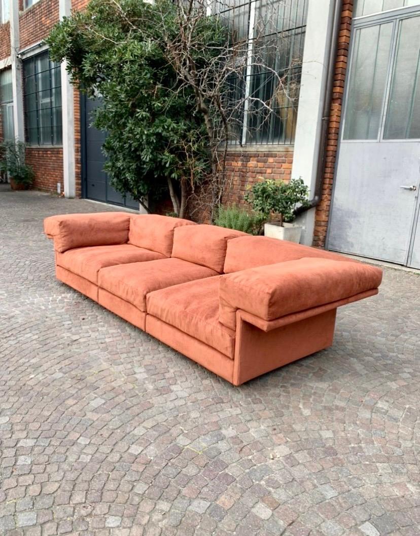 Orange corduroy four-seater sofa, Italy, 1970s  For Sale 11
