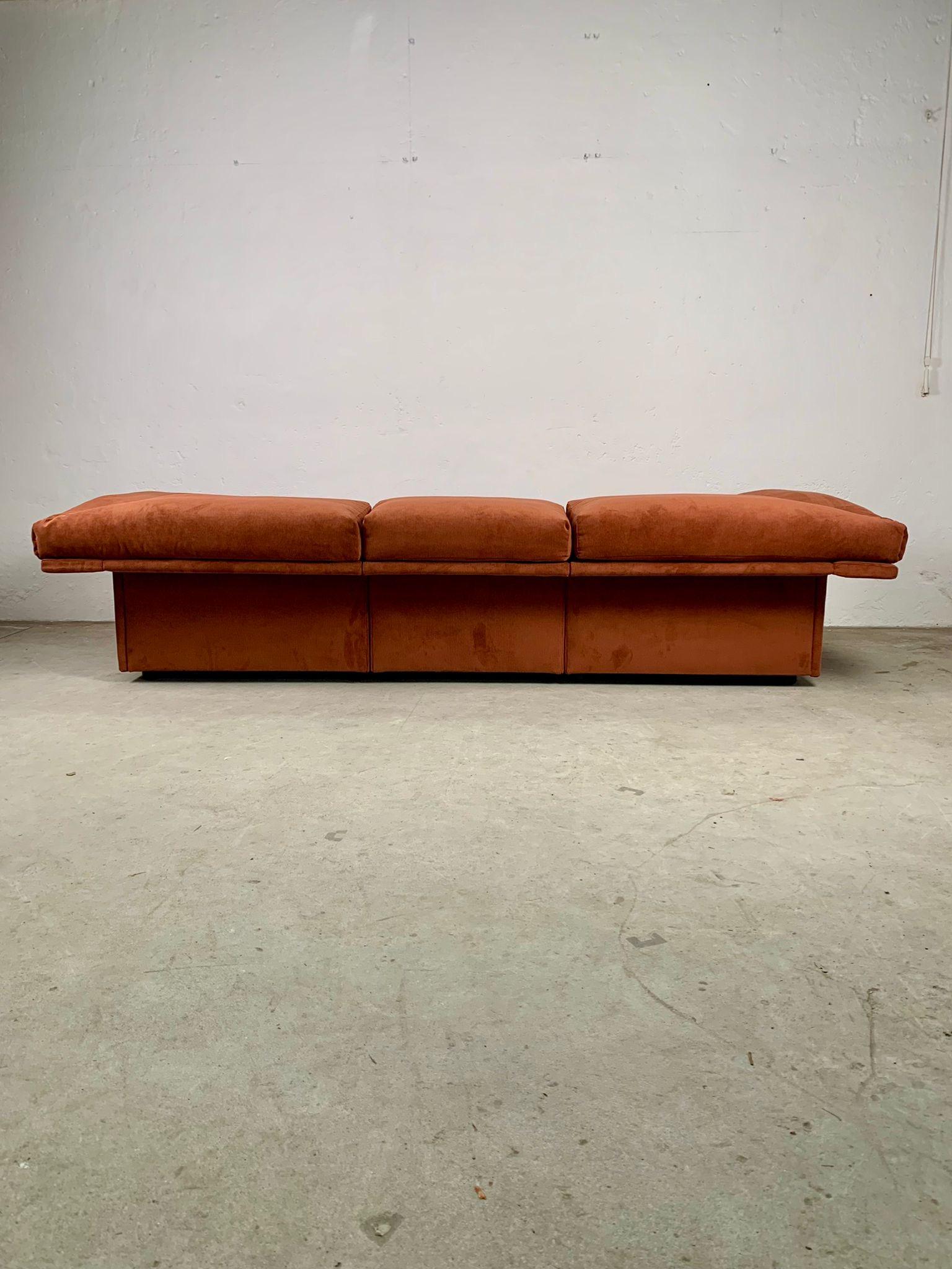 Modern Orange corduroy four-seater sofa, Italy, 1970s  For Sale