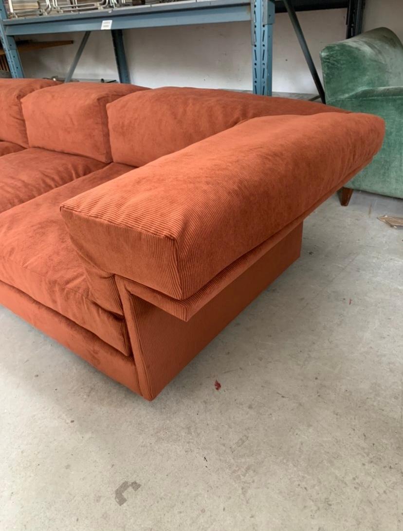 Metal Orange corduroy four-seater sofa, Italy, 1970s 