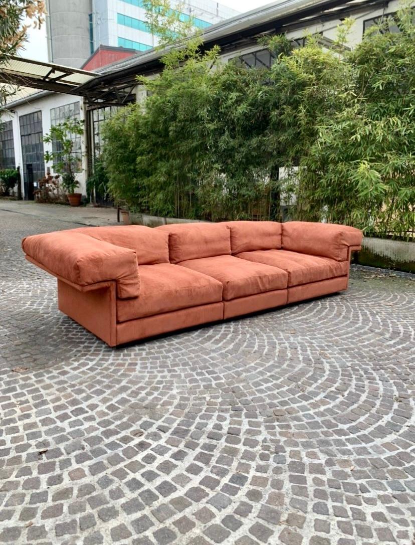 Orange corduroy four-seater sofa, Italy, 1970s  4