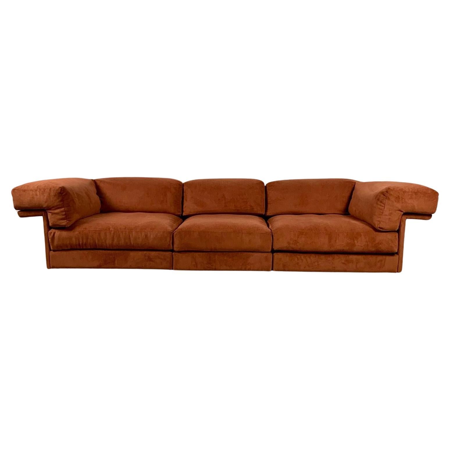 Orange corduroy four-seater sofa, Italy, 1970s  For Sale