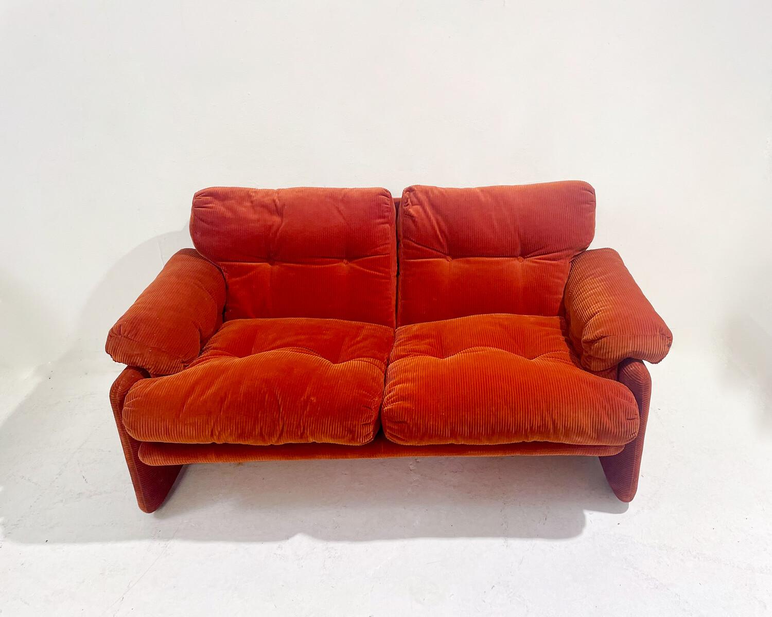 Mid-Century Modern Orange Coronado Two-Seat Sofa by Tobia Scarpa for C&B Italia, Italy, 1960S