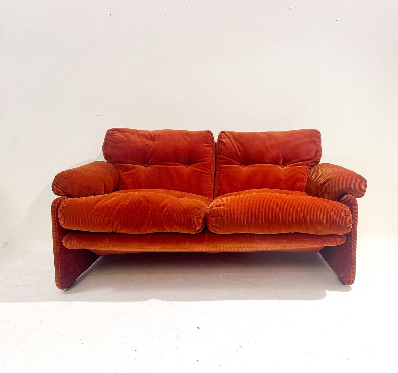 Velvet Orange Coronado Two-Seat Sofa by Tobia Scarpa for C&B Italia, Italy, 1960S