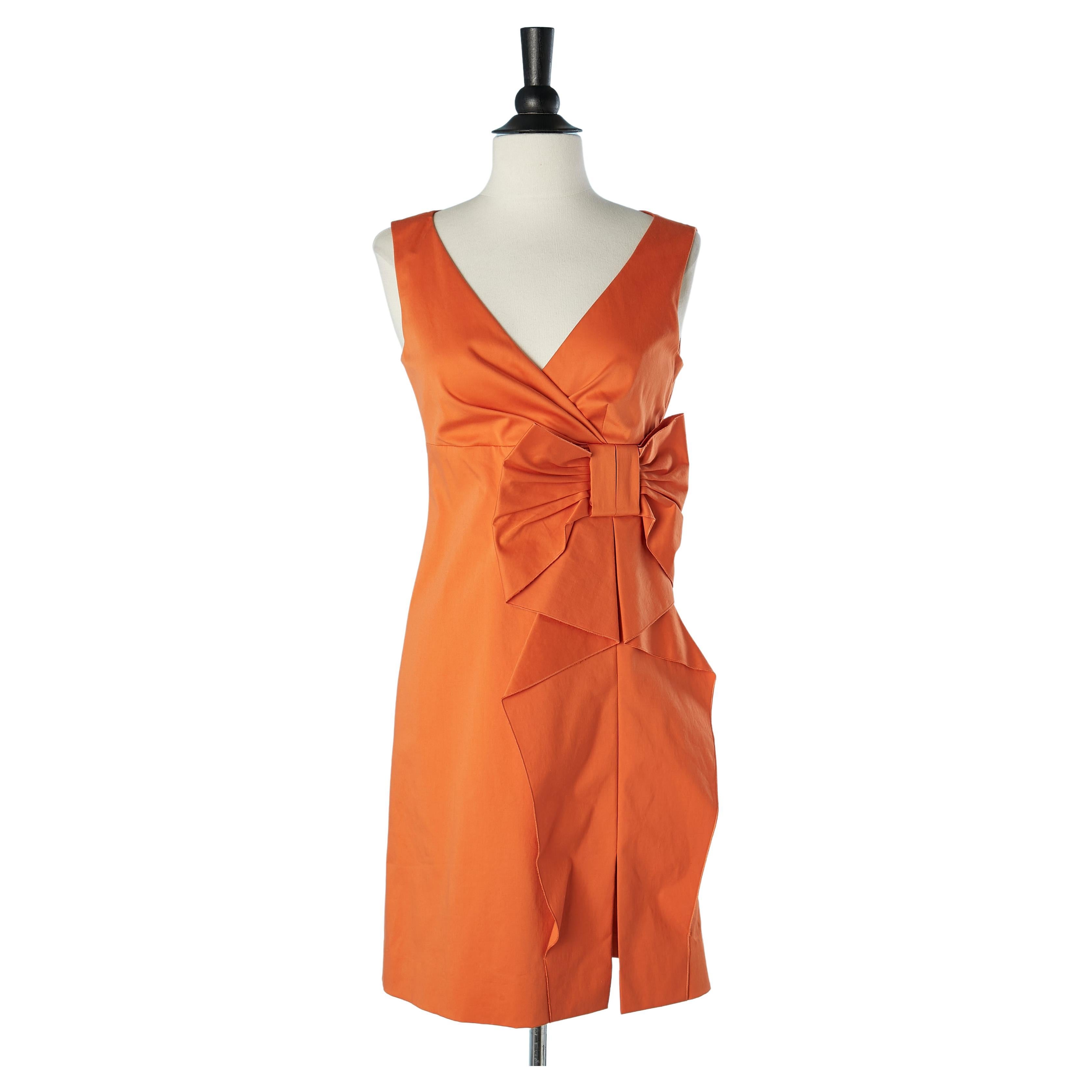Orange cotton cocktail dress with bow RED Valentino  For Sale