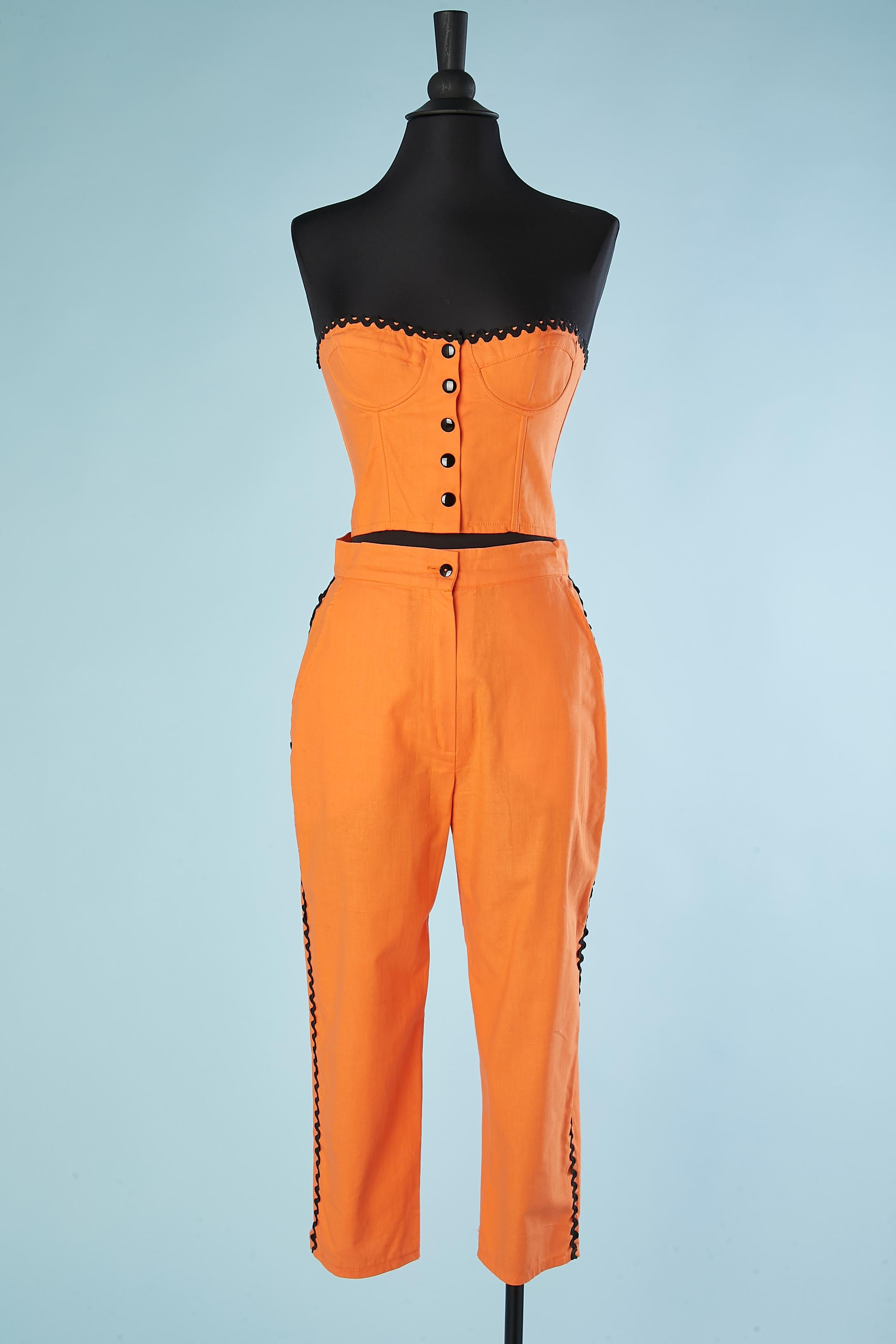Orange cotton ensemble (boléro, bustier and trouser)  For Sale 1