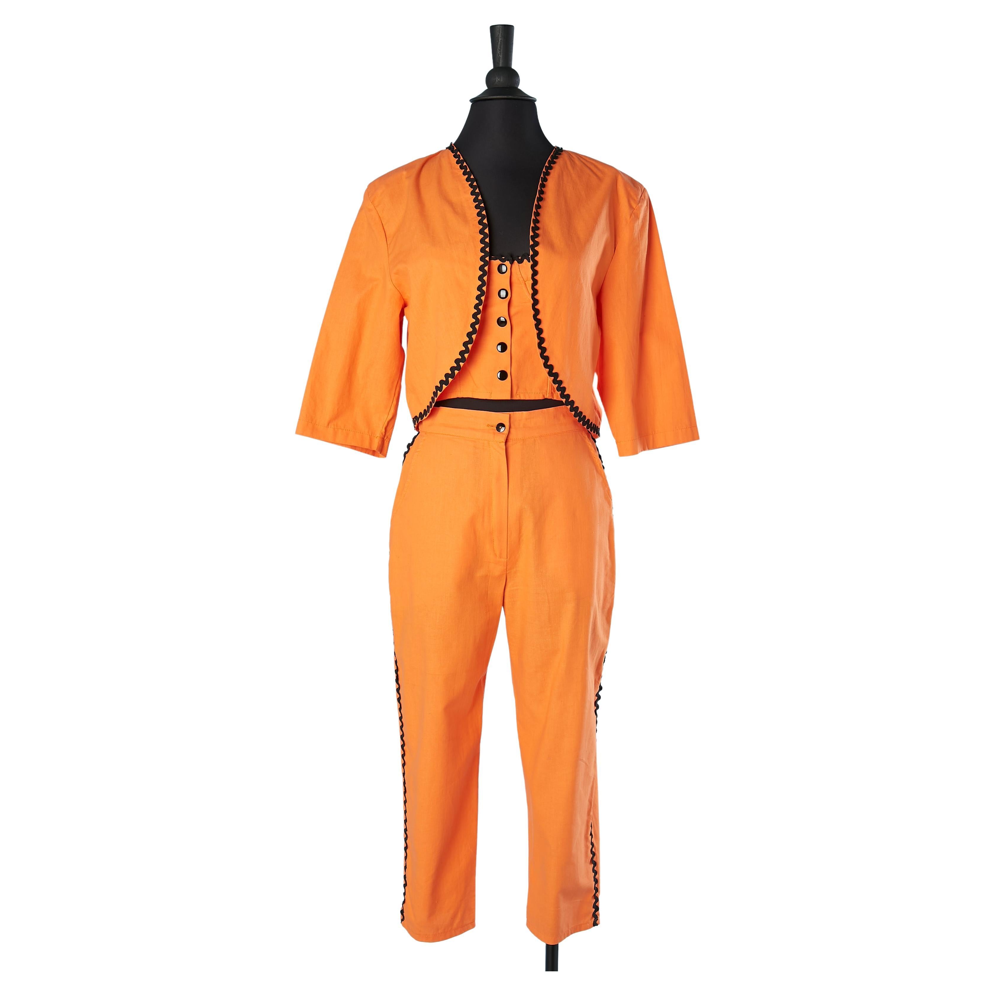 Orange cotton ensemble (boléro, bustier and trouser)  For Sale