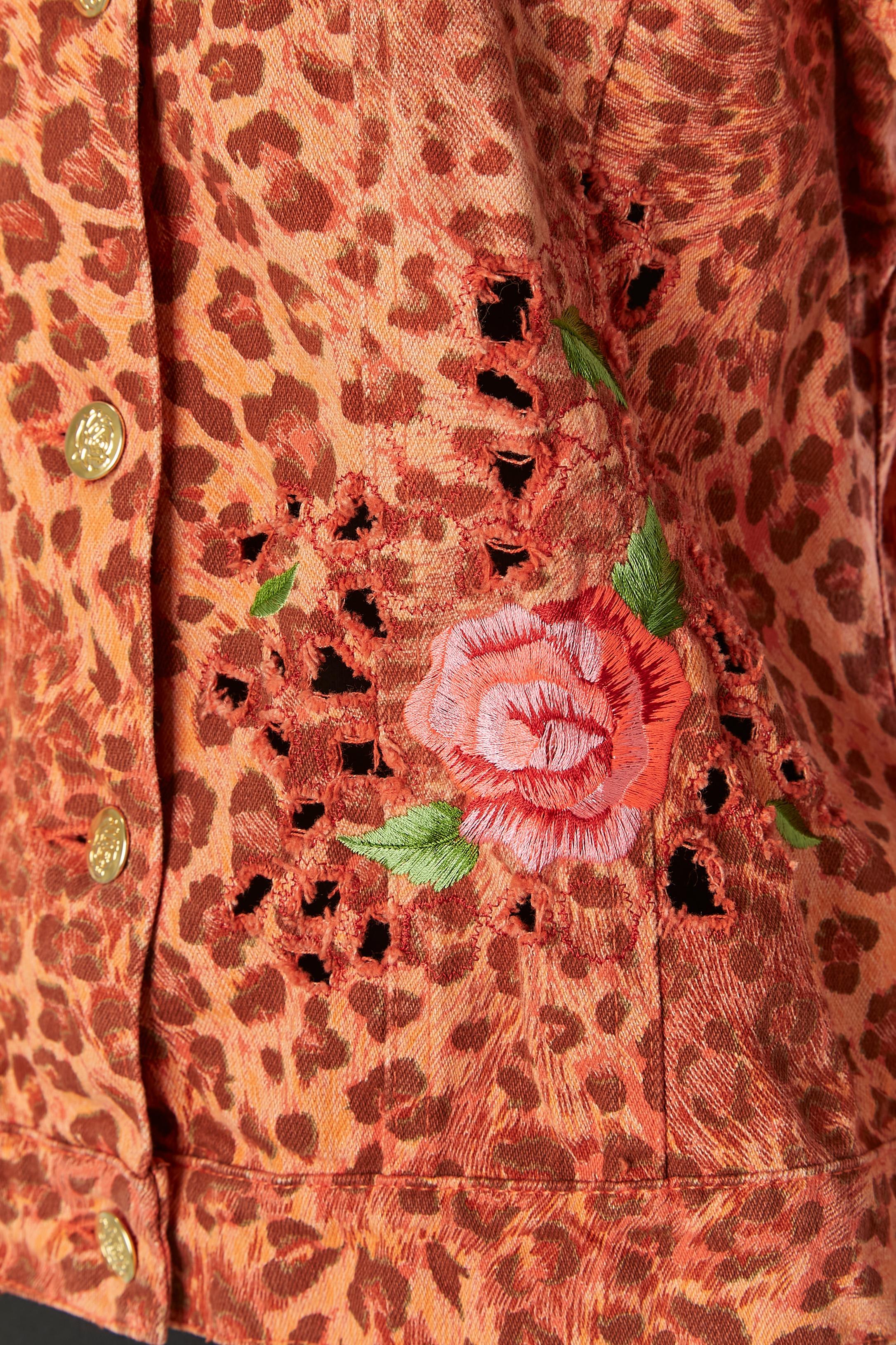 Women's Orange cotton jacket with animal print and embroideries BLUMARINE For Sale