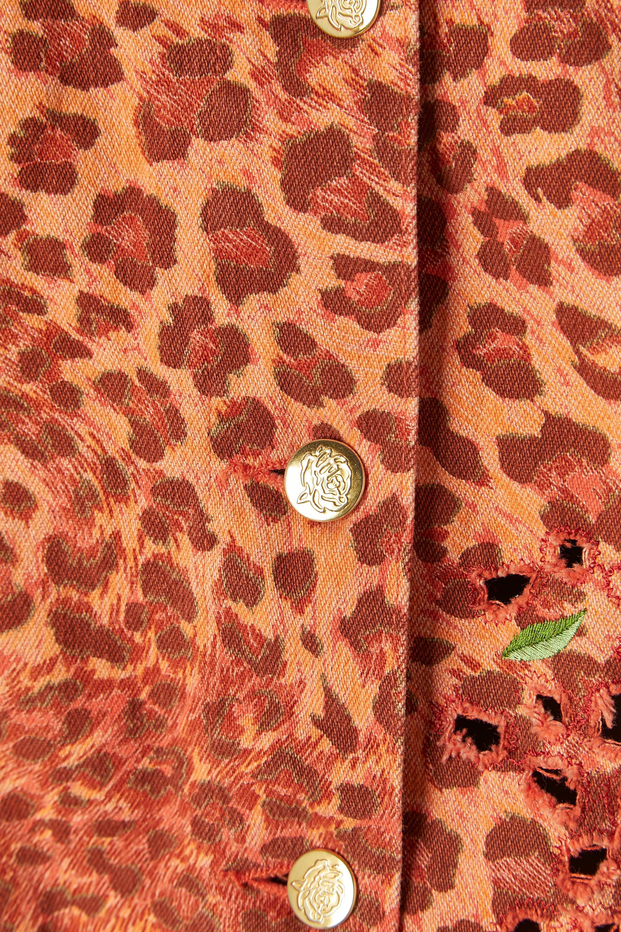 Orange cotton jacket with animal print and embroideries BLUMARINE For Sale 1