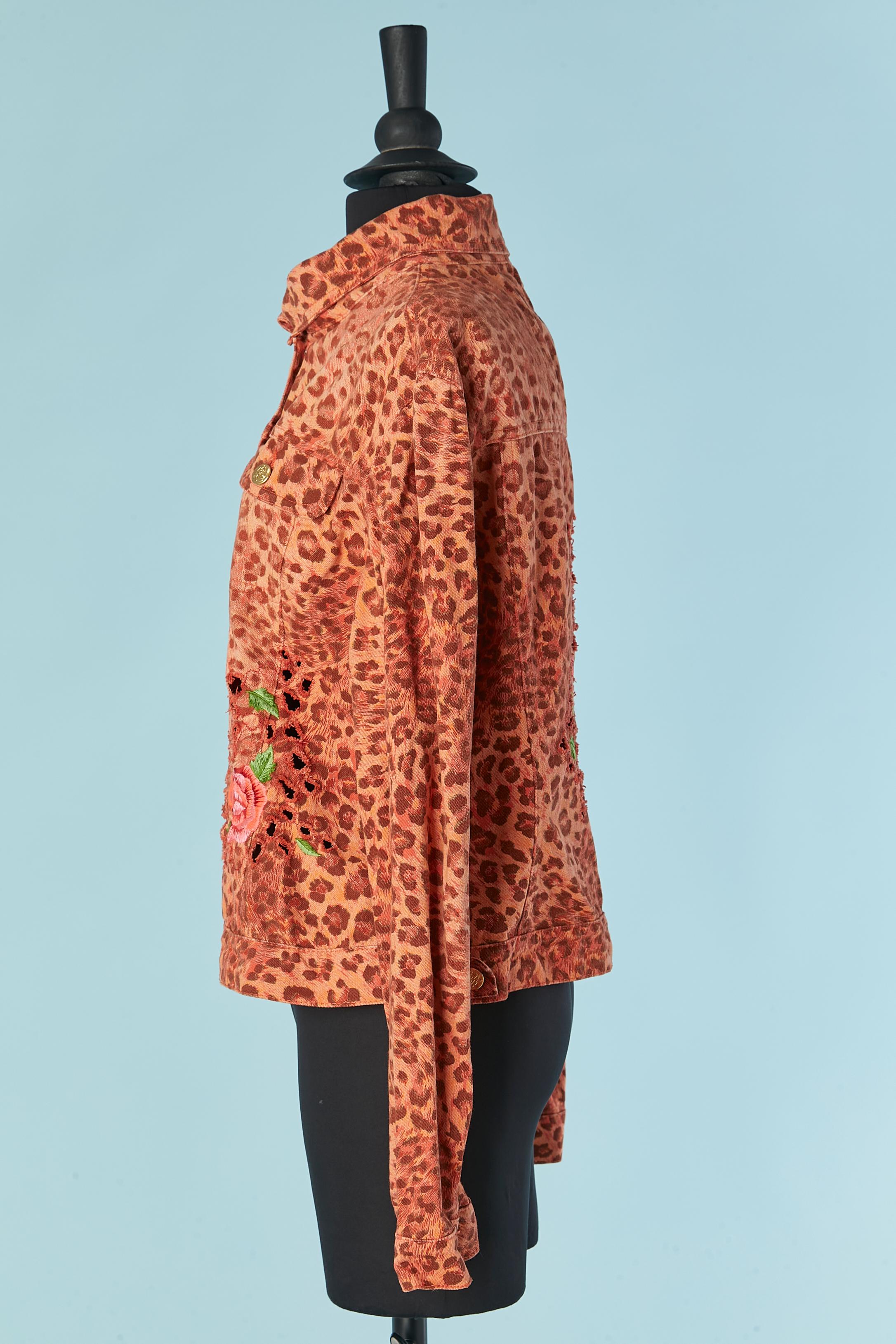 Orange cotton jacket with animal print and embroideries BLUMARINE For Sale 2