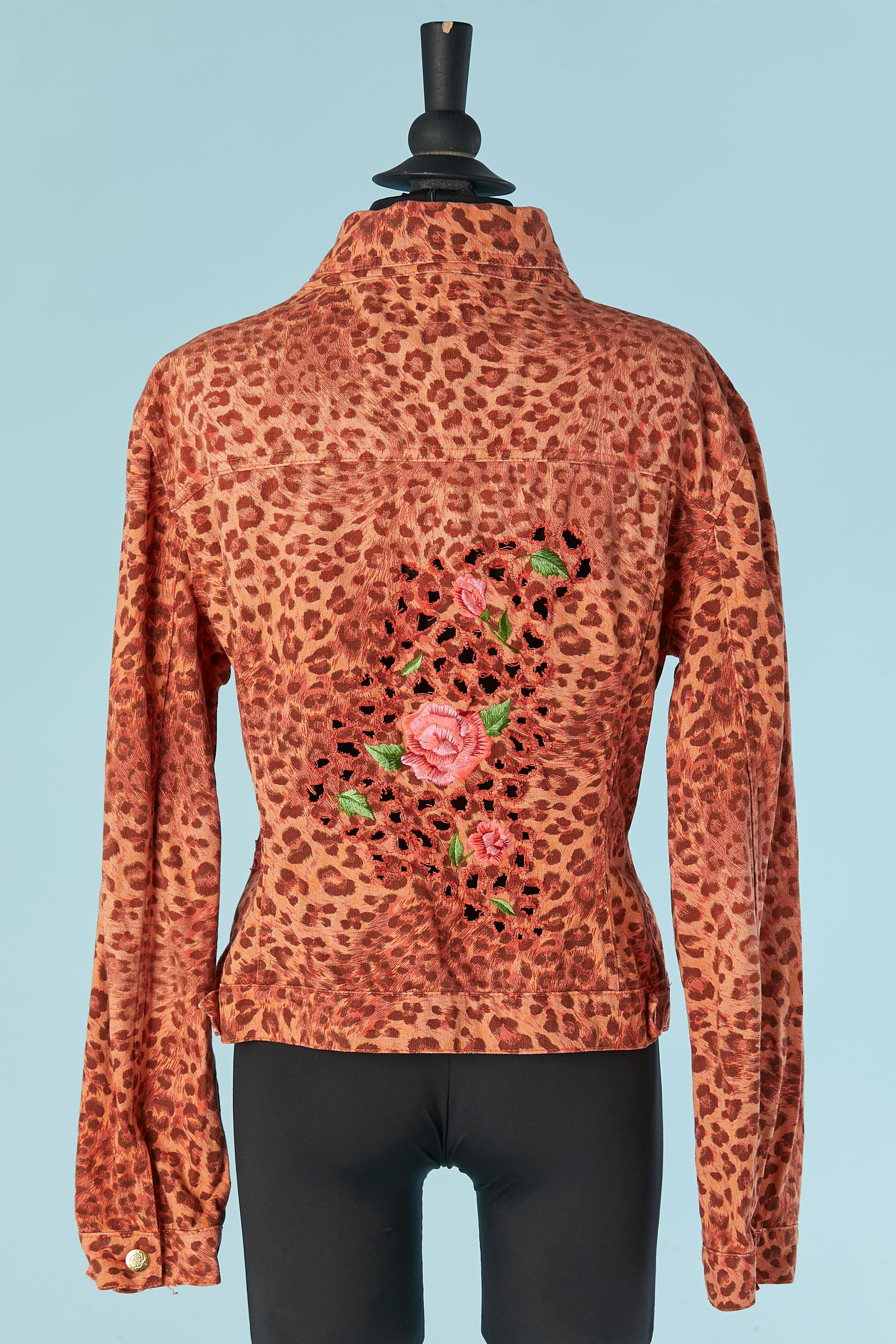 Orange cotton jacket with animal print and embroideries BLUMARINE For Sale 3