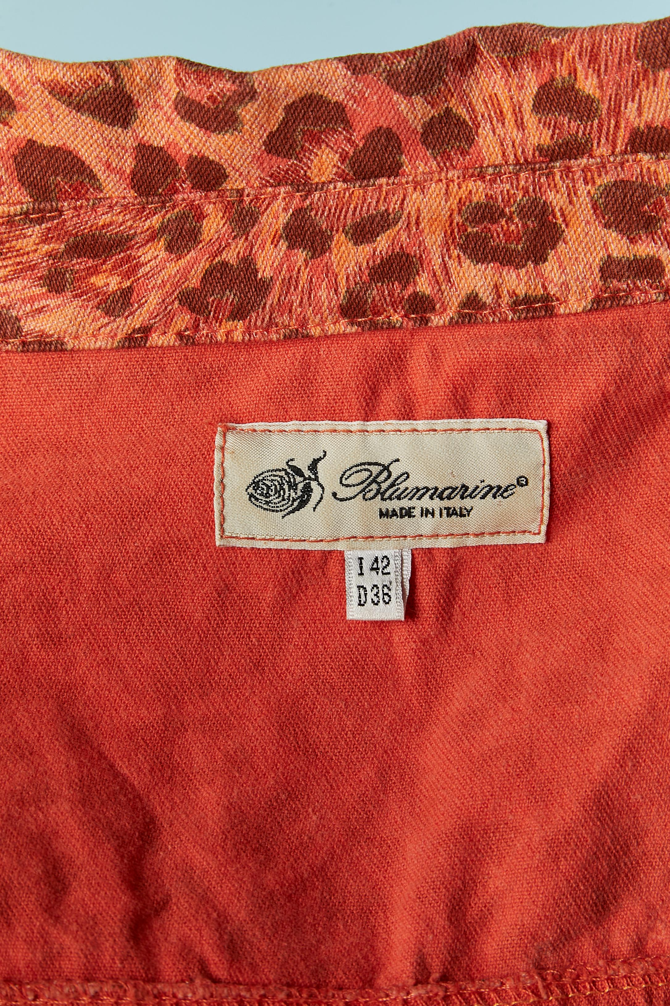 Orange cotton jacket with animal print and embroideries BLUMARINE For Sale 5