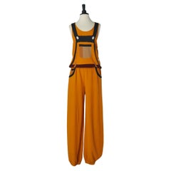 Salopette arancione in maglia di cotone "Trompe l'Oeil" Sonia Rykiel Circa anni '90