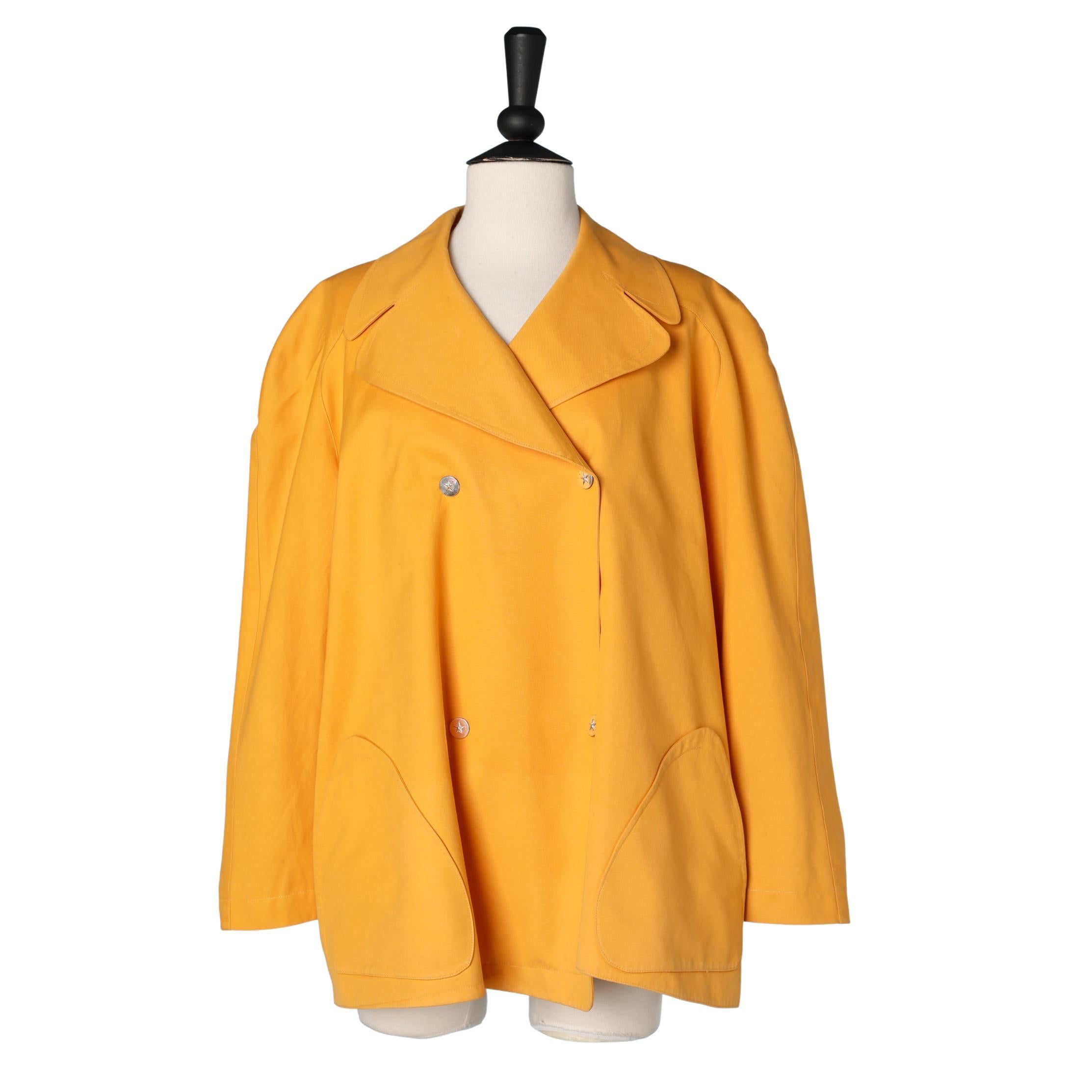 Orange cotton peacoat double-breasted Thierry Mugler For Sale