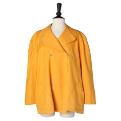 Thierry Mugler - Manteau en coton orange à double boutonnage 