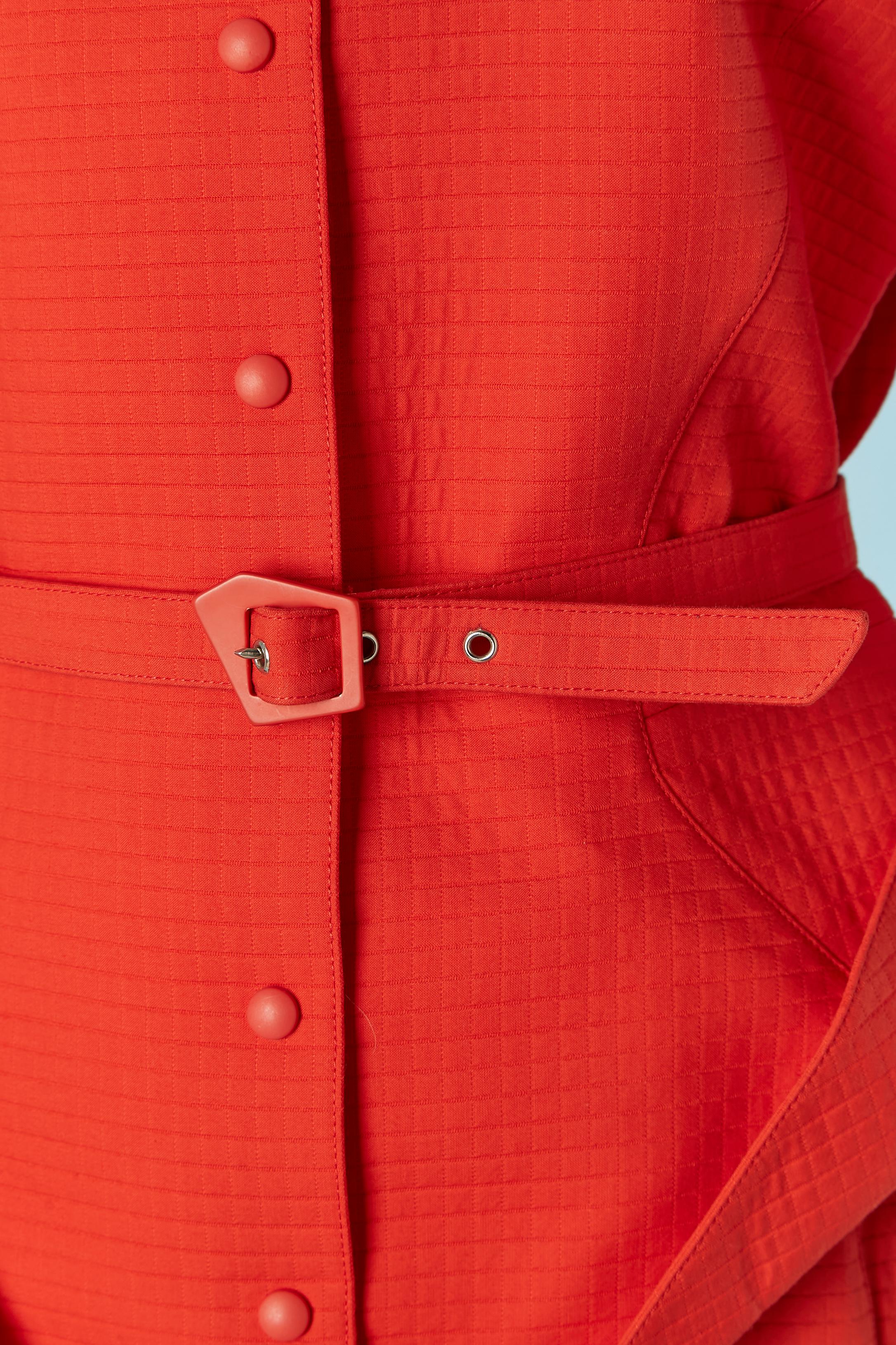 Rouge Combinaison jupe en coton piqué orange avec ceinture THIERRY MUGLER en vente