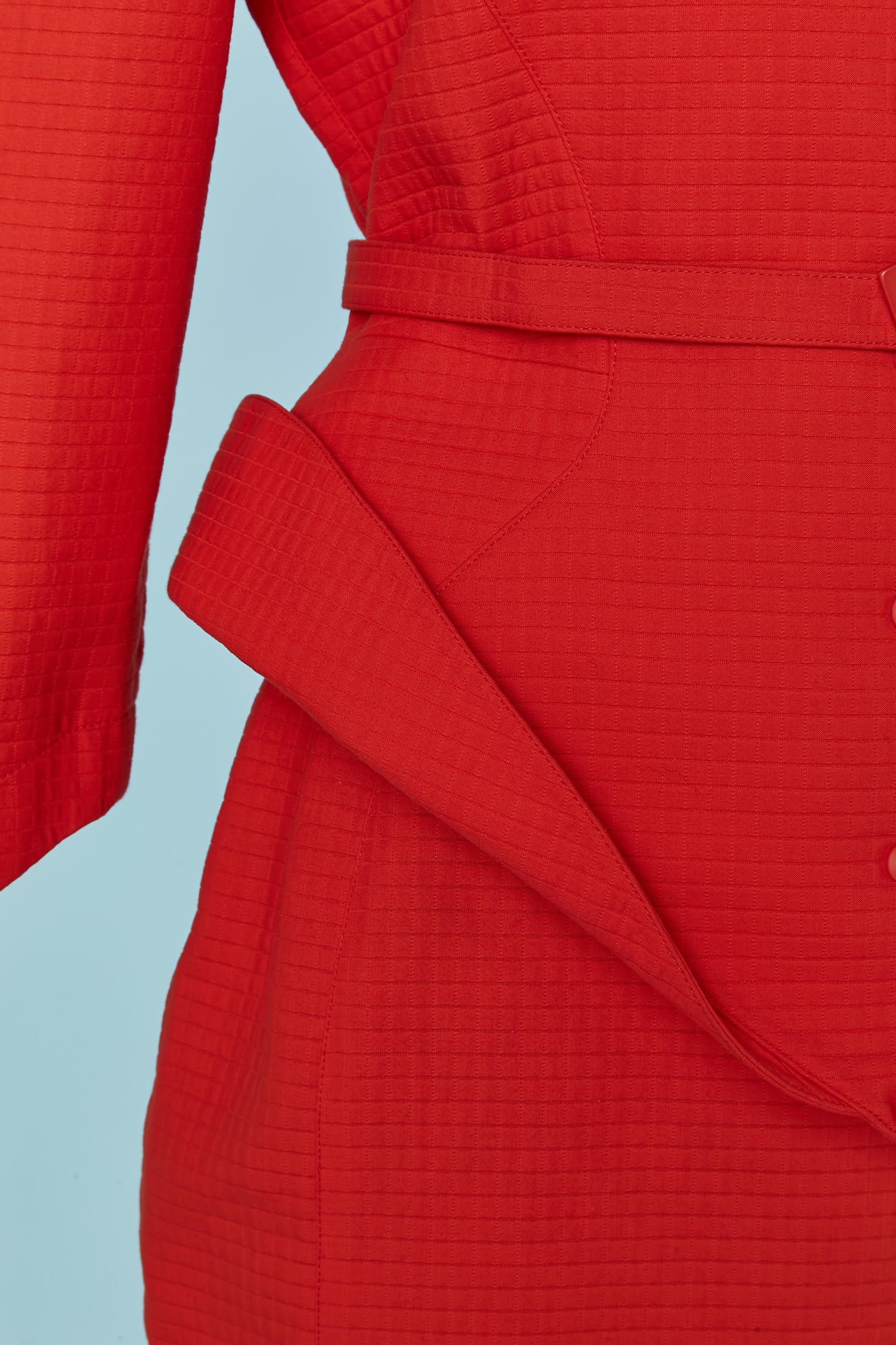 Combinaison jupe en coton piqué orange avec ceinture THIERRY MUGLER Excellent état - En vente à Saint-Ouen-Sur-Seine, FR