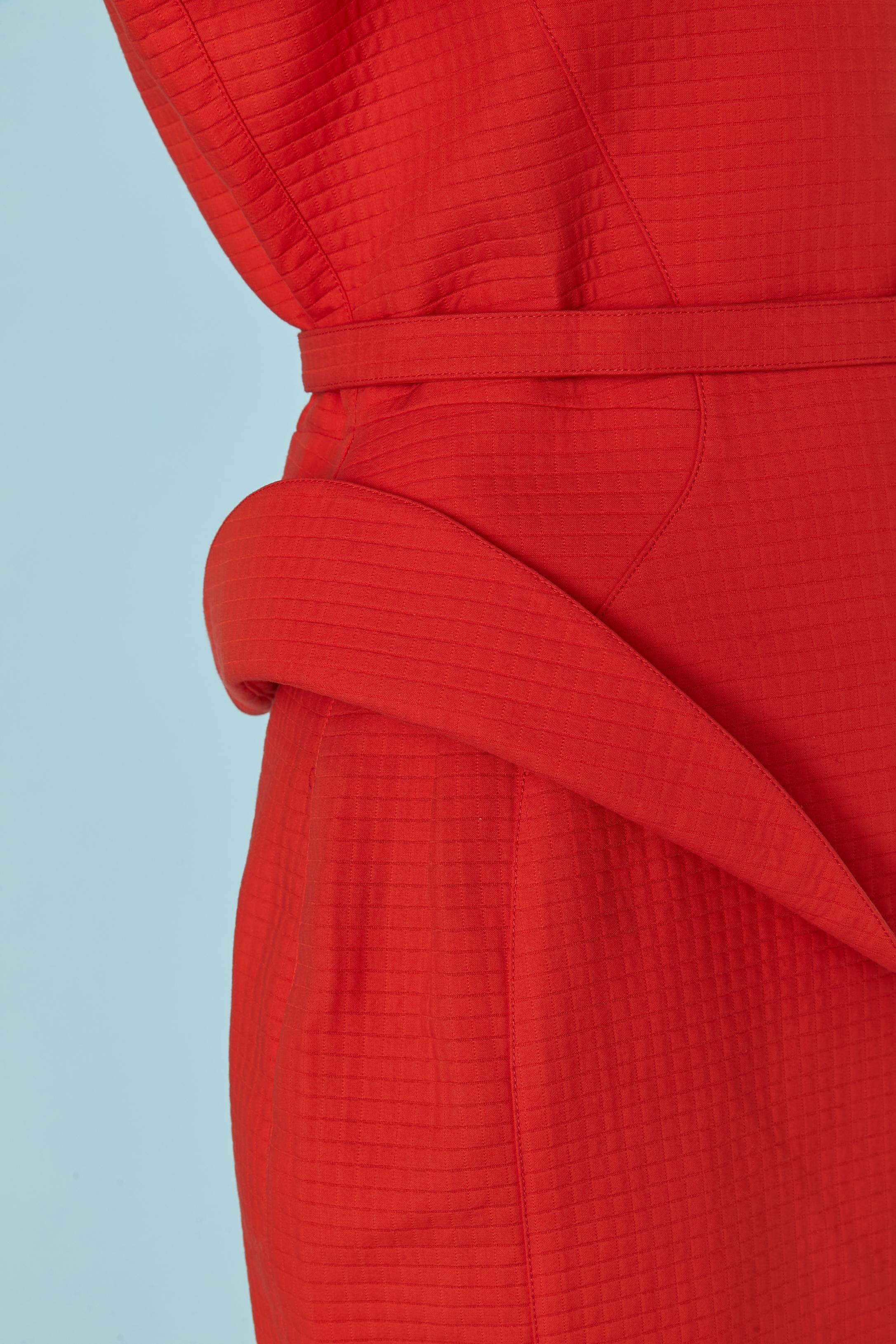 Combinaison jupe en coton piqué orange avec ceinture THIERRY MUGLER en vente 1