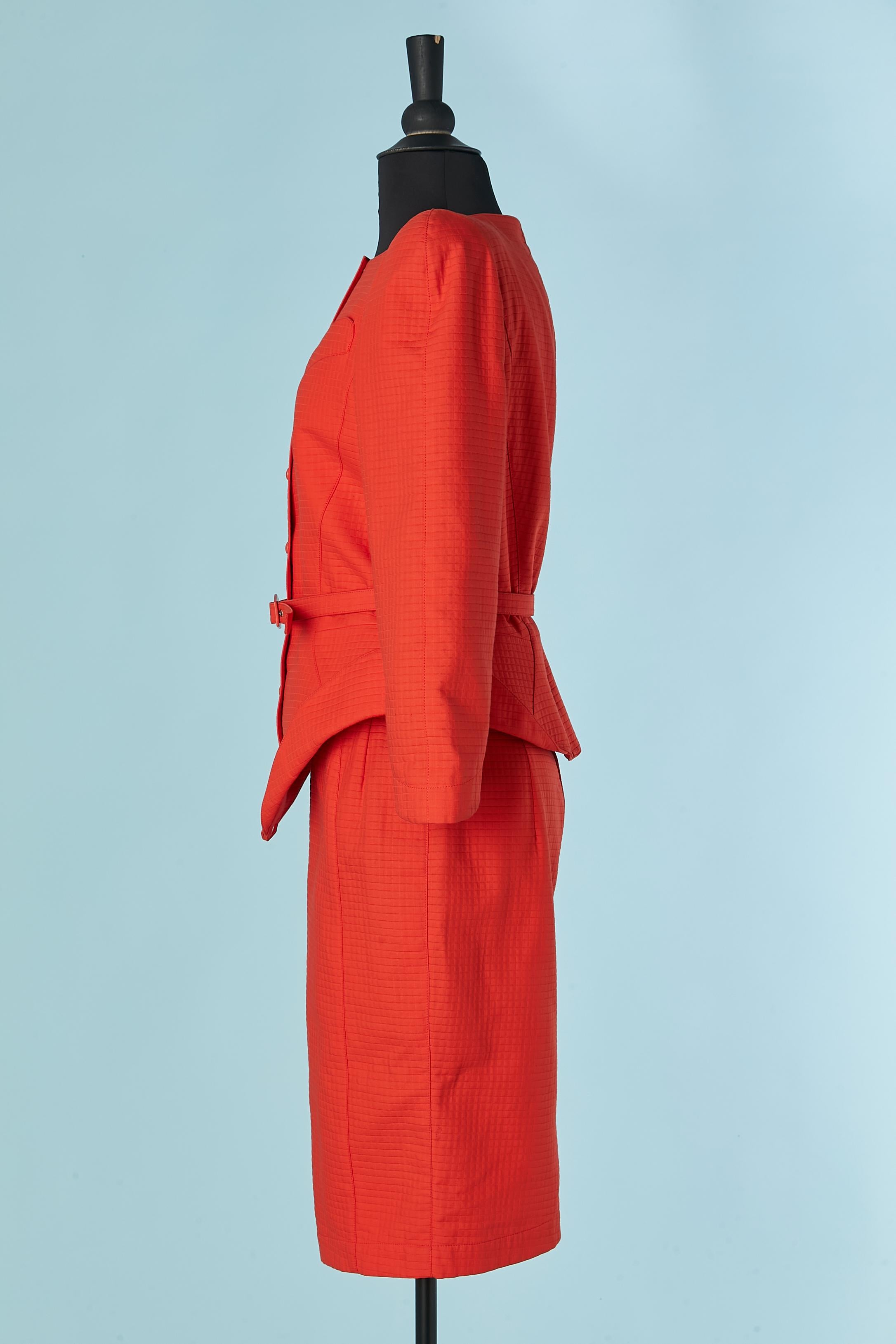 Combinaison jupe en coton piqué orange avec ceinture THIERRY MUGLER en vente 2