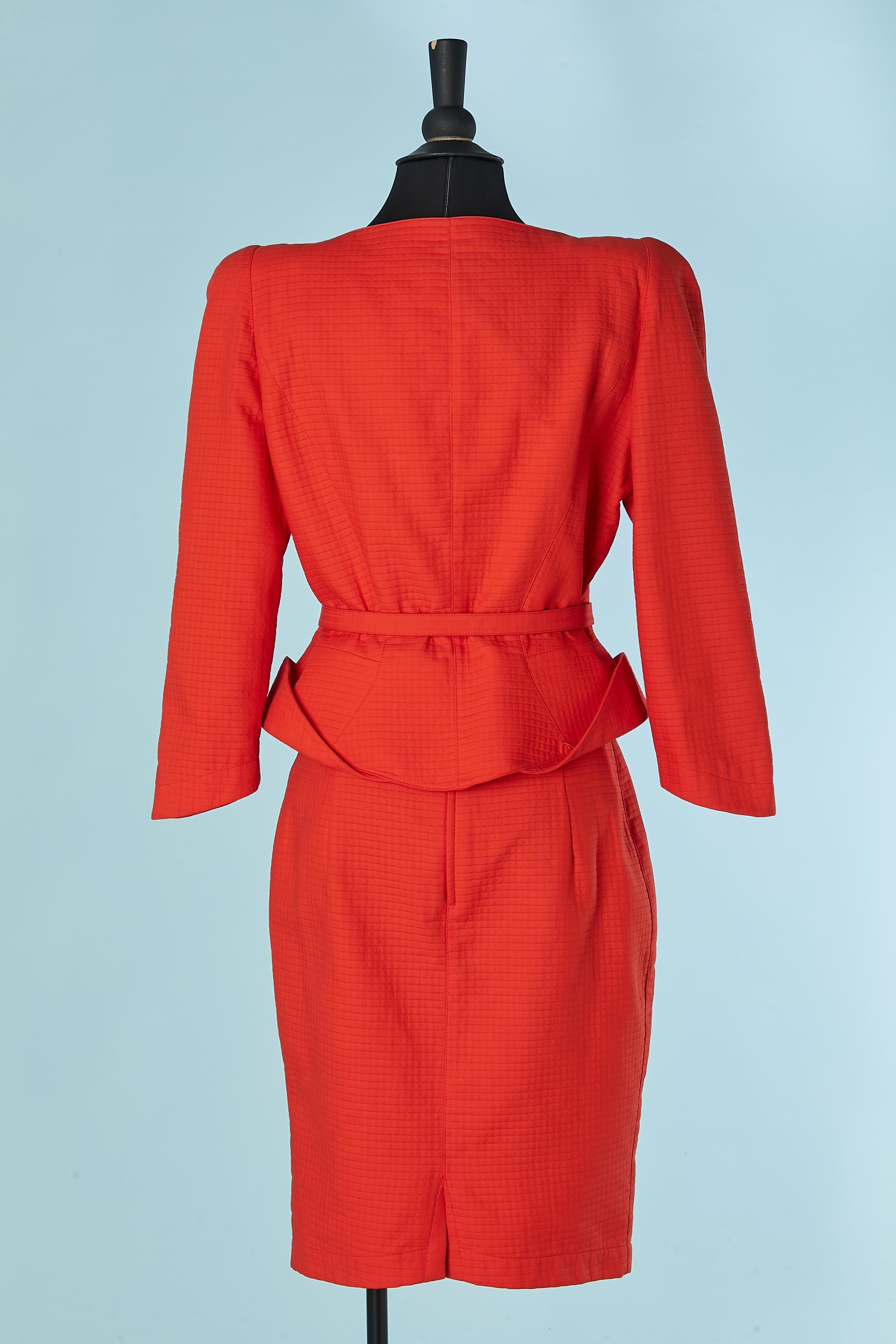 Combinaison jupe en coton piqué orange avec ceinture THIERRY MUGLER en vente 3