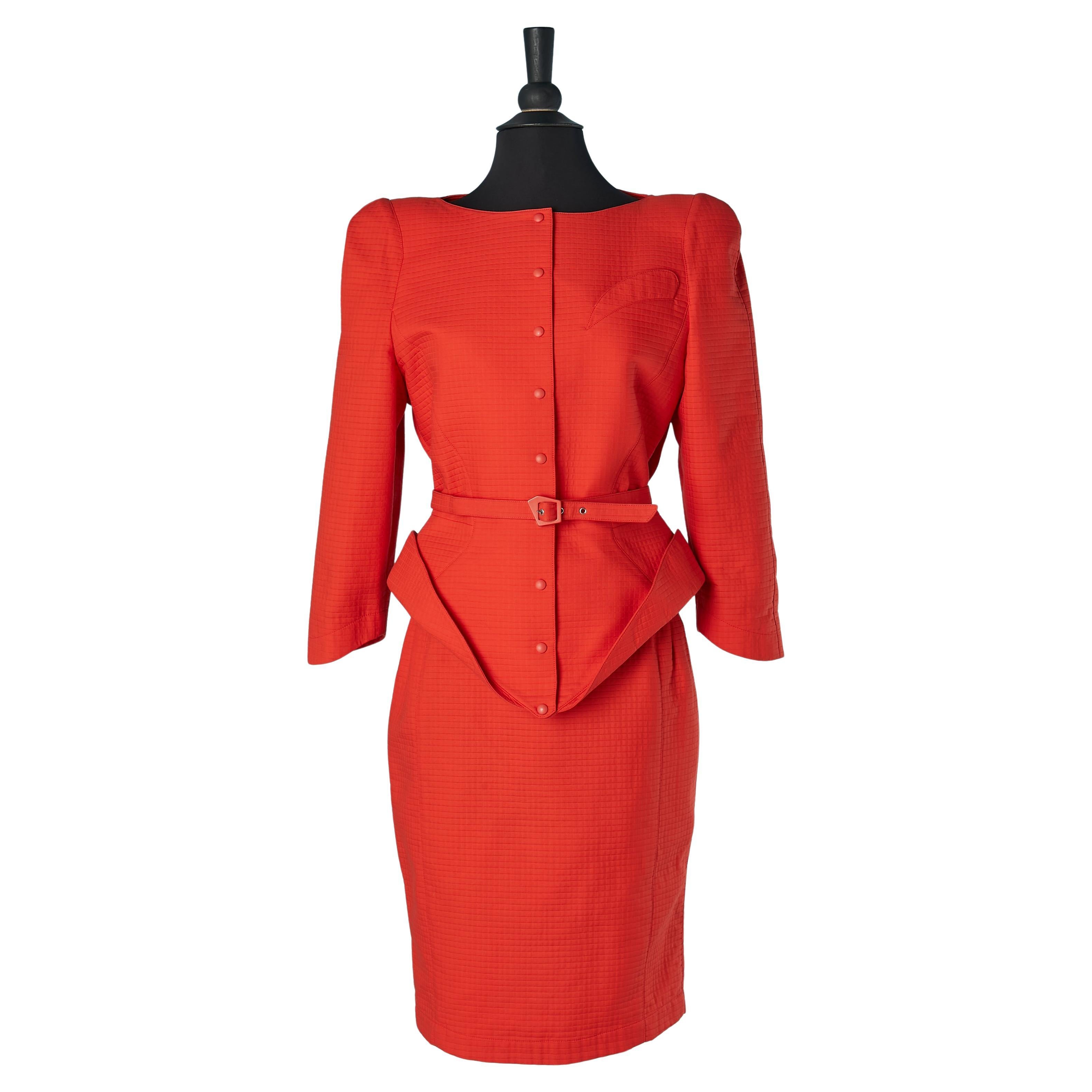 Gonna-tuta in piqué di cotone arancione con cintura Thierry Mugler