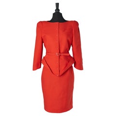 Orange cotton Piqué skirt-suit with belt THIERRY MUGLER