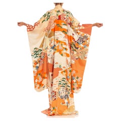 Orange & Cream Multicolored Hand Painted Silk Kimono