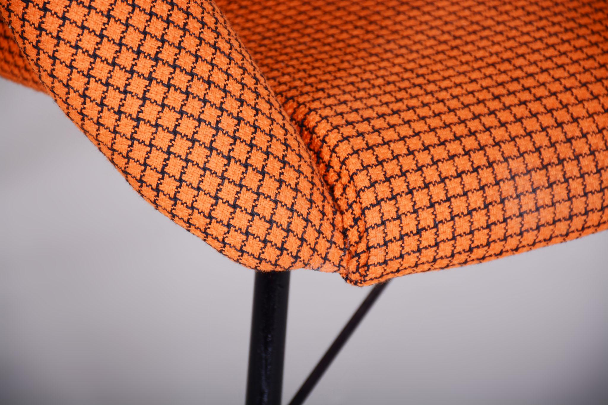 Orange Czech Midcentury Armchairs, 1960s, Original Fabric, Designed by Navrátil For Sale 5