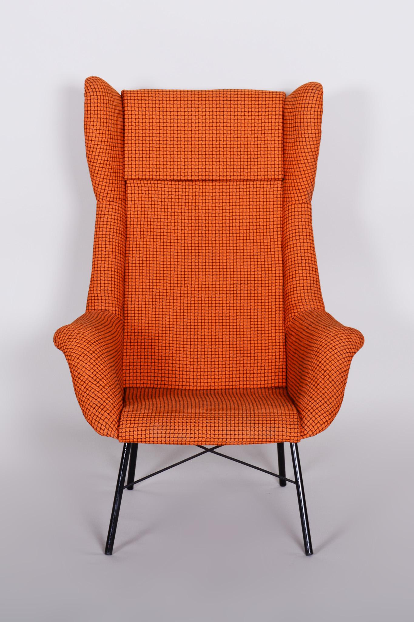 Mid-Century Modern Orange Czech Midcentury Armchairs, 1960s, Original Fabric, Designed by Navrátil For Sale