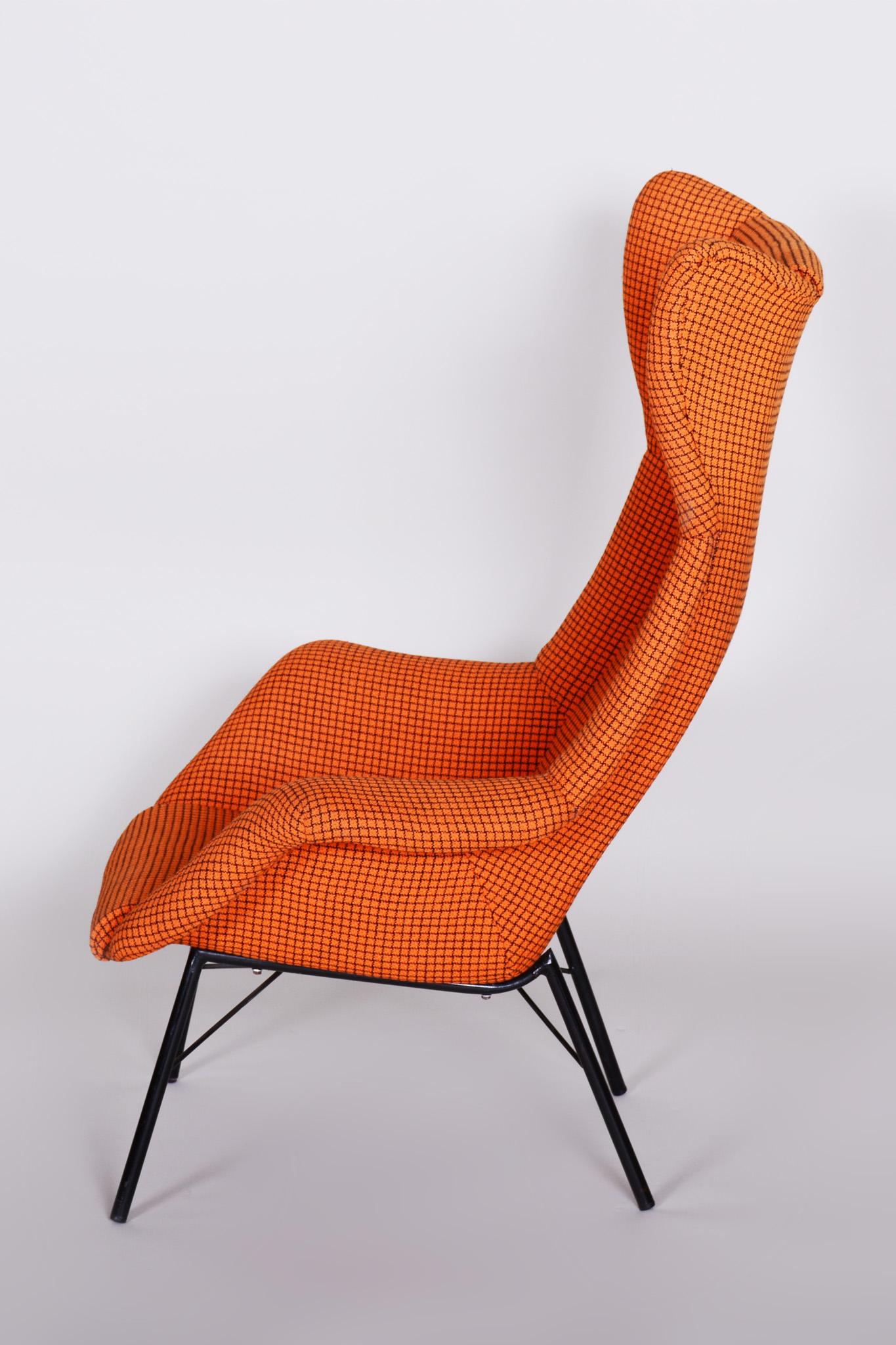 20th Century Orange Czech Midcentury Armchairs, 1960s, Original Fabric, Designed by Navrátil For Sale