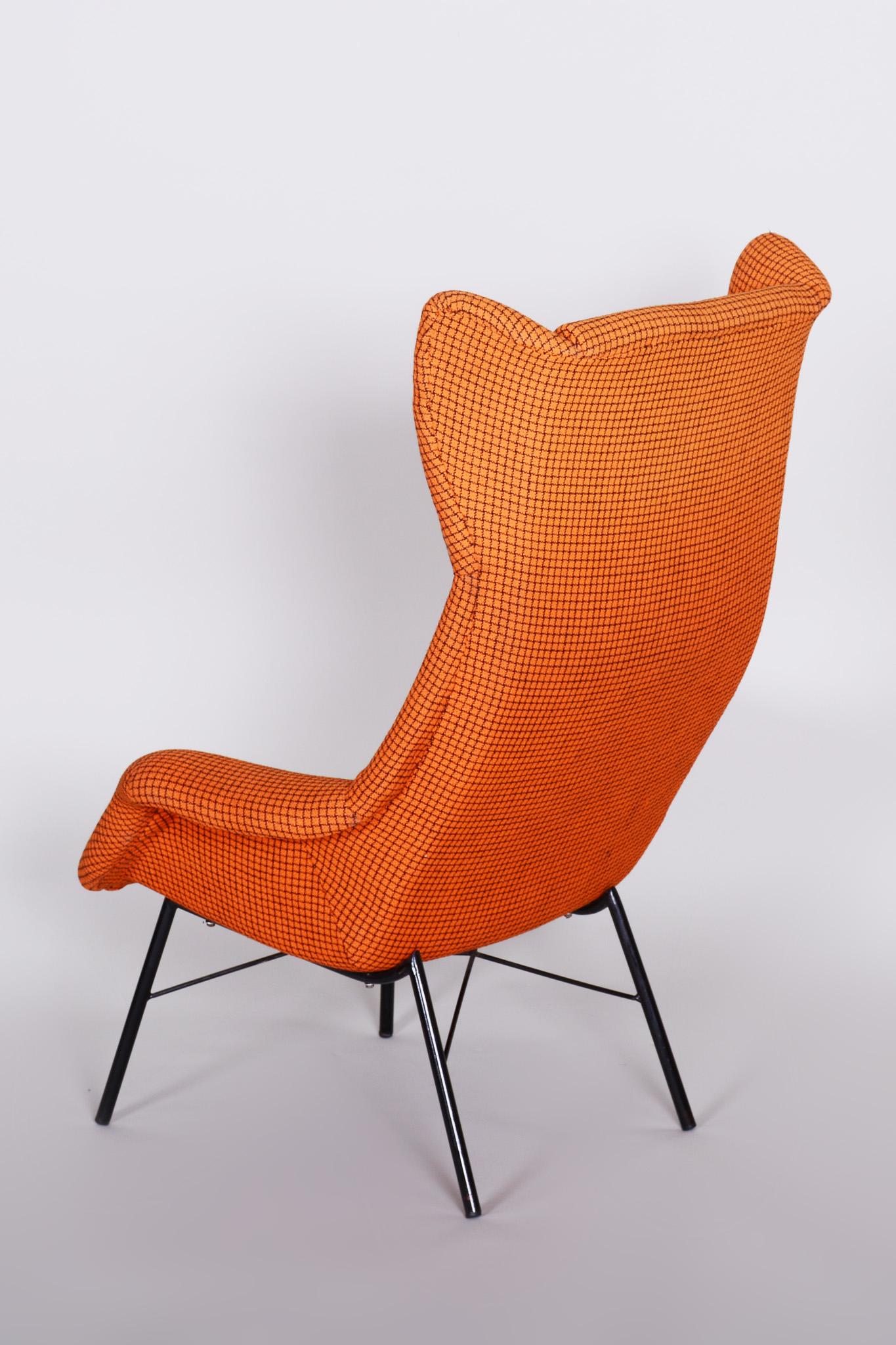 Orange Czech Midcentury Armchairs, 1960s, Original Fabric, Designed by Navrátil For Sale 1