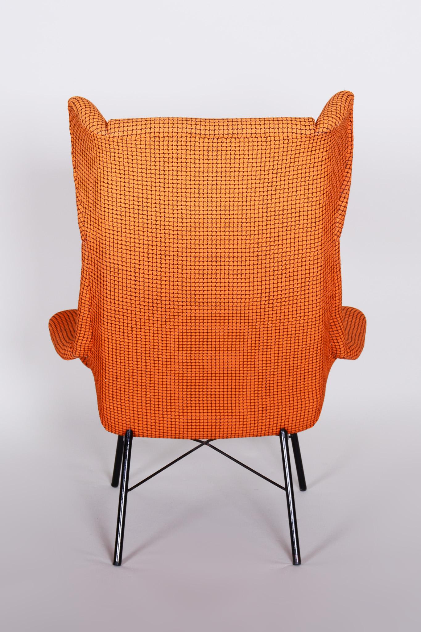 Orange Czech Midcentury Armchairs, 1960s, Original Fabric, Designed by Navrátil For Sale 2