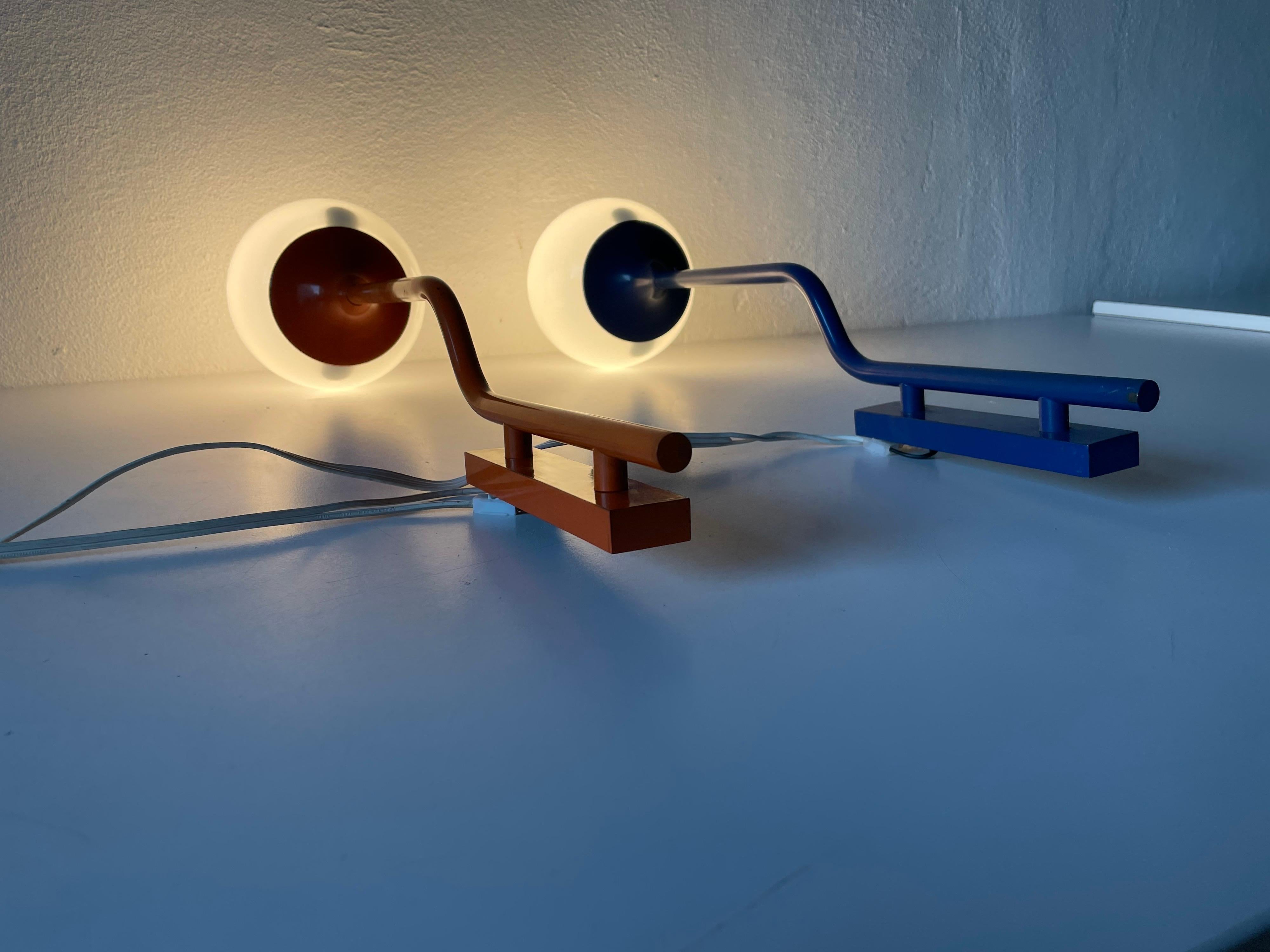 Orange-Dark Blue Long Metal Body Glass Pair of Sconces by Reggiani, 1970s, Italy For Sale 10