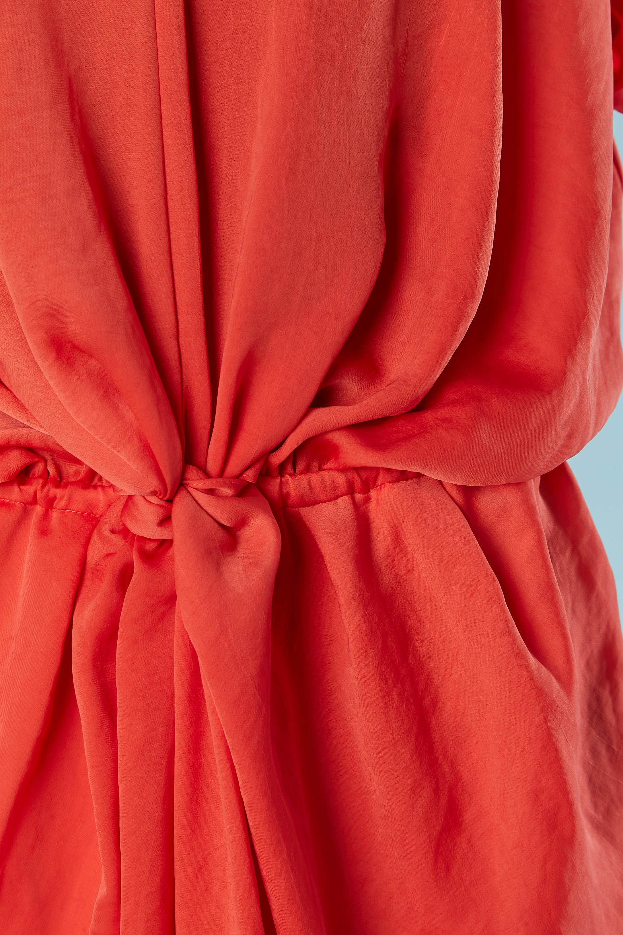 Red Orange day dress draped on the middle front CARVEN For Sale
