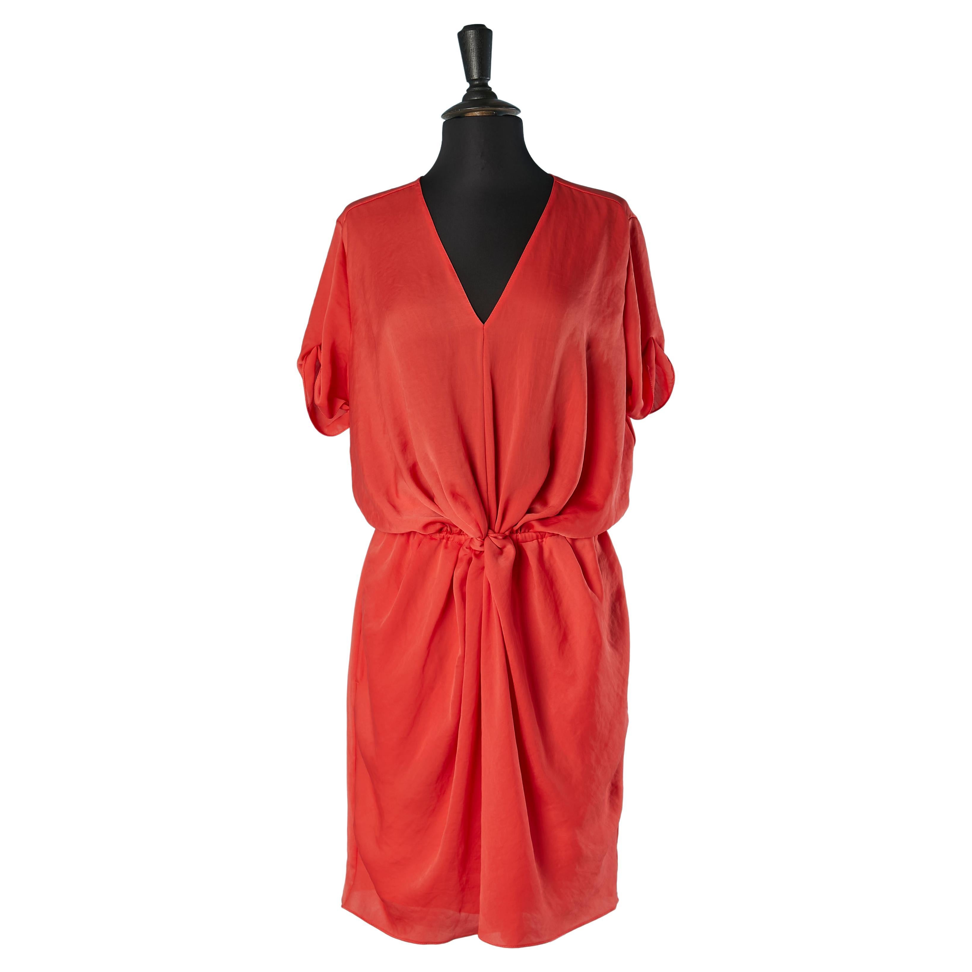 Orange day dress draped on the middle front CARVEN For Sale