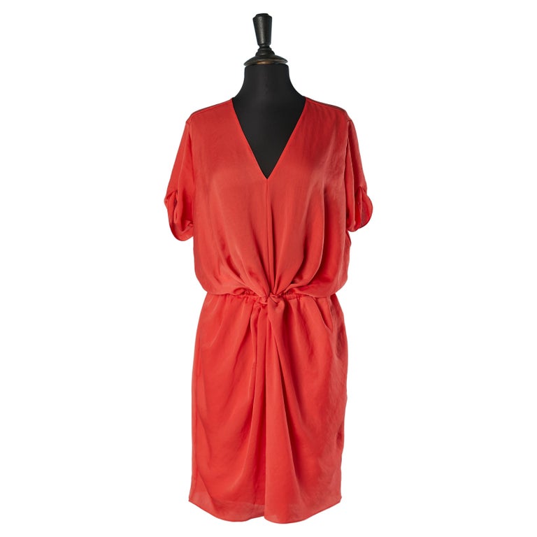 carven orange dress Carven Crepe Woven Tie Front Dress Orange, $790 | Neiman Marcus