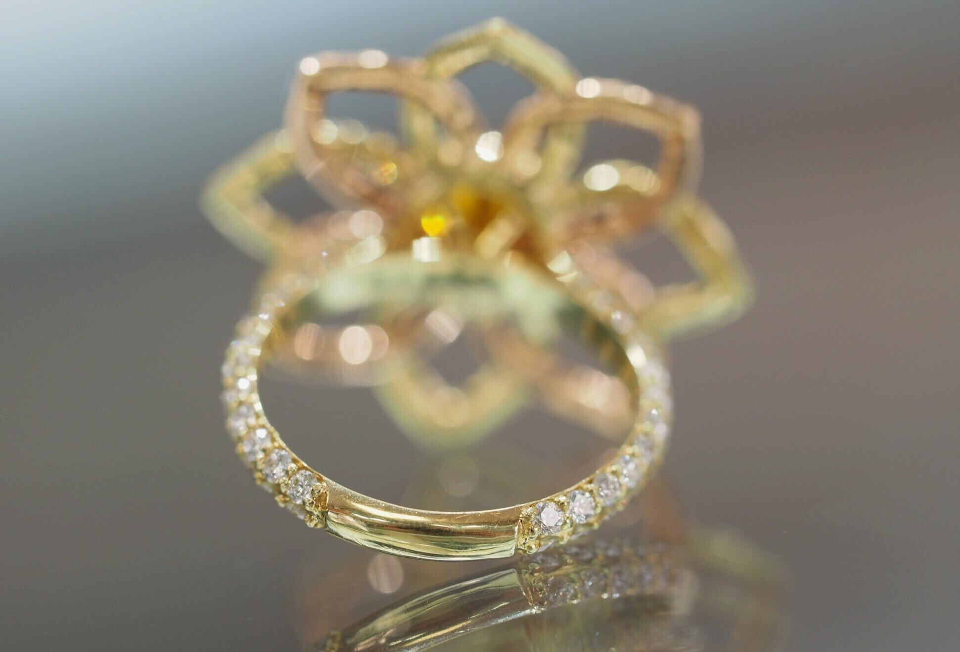 Women's Orange Diamond in Custom Made Flower Ring