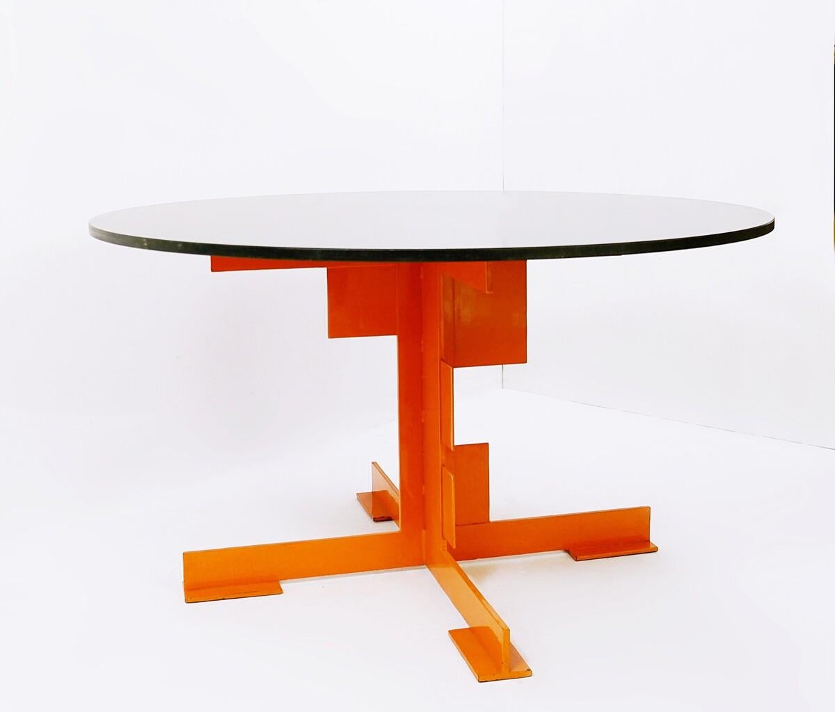 Dining table by Azucena, Metal and black granite, Italy, 1980s.